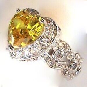 Choose Joy Brass Canary Yellow Clear Mini Cubic Zirconia Love Heart Ring Size 12
